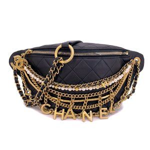 AUTH NEW CHANEL 2019 ALL ABOUT CHAINS Waist Bag Lambskin Bag Purse Handbag